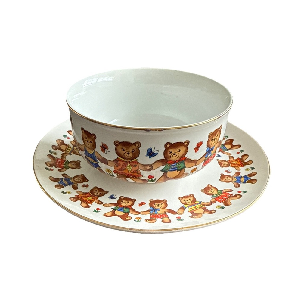 Teddy Bears Child's Bowl & Plate Set Vintage Nursery Bear Dinnerware Japan‎